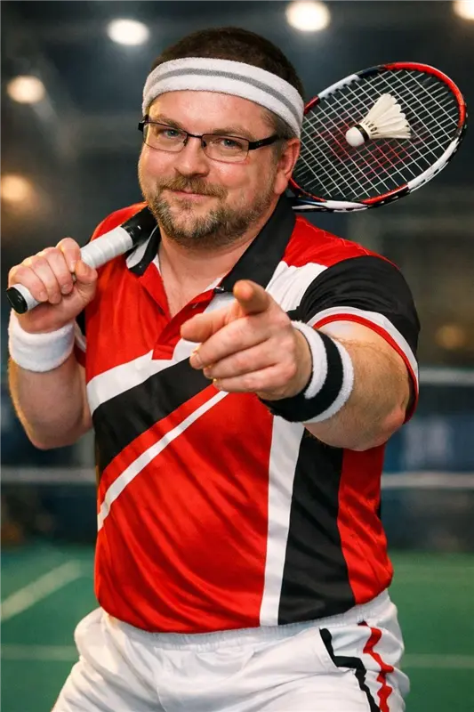 Badminton player holding a racket